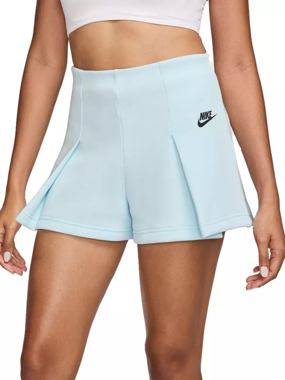 Nike High-Waisted Pleated Shorts in Light Blue